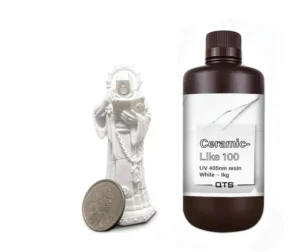 QTS Ceramic-like 100 Resin เป็นเรซินที่สามารถรักษาด้วยรังสียูวีได้ ซึ่งไม่มีสารตัวสร้างภาพ TPO ซึ่งถูกสั่งห้ามโดยสหภาพยุโรป เรซินนี้สามารถใช้งานร่วมกับเครื่องพิมพ์ 3 มิติได้หลากหลาย รวมถึงรุ่น DLP และ LCD สีขาวเซรามิก ทนความร้อนได้ดีเยี่ยม การหดตัวต่ำ และการเสียรูปน้อยที่สุด ชิ้นงานที่พิมพ์จะมีพื้นผิวเรียบเป็นเอกลักษณ์ เหมาะสำหรับการพิมพ์เครื่องเซรามิก แบบจำลองปูนปลาสเตอร์ ขั้วสัญญาณ และวัตถุอื่นๆ ที่เกี่ยวข้อง