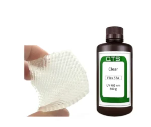 QTS Flex 57A สร้างชิ้นส่วนที่มีลักษณะคล้ายยางและ TPU ที่มีความยืดหยุ่นสูงและมีกลิ่นต่ำ เพื่อตอบสนองความต้องการด้านความยืดหยุ่นที่ดีเยี่ยม เหมาะสำหรับการใช้งาน เช่น พื้นรองเท้าหรือชิ้นส่วนที่ยืดหยุ่น